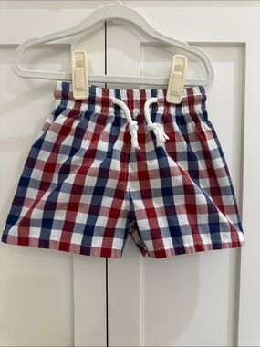 Monday’s Child Red/White/Blue Lined Swim Trunks 24M